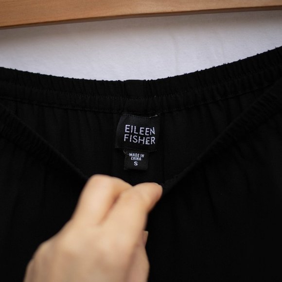 Eileen Fisher Pants Small Black 100% Silk Pull On Relax Fit Wide Leg Pockets - Picture 3 of 3